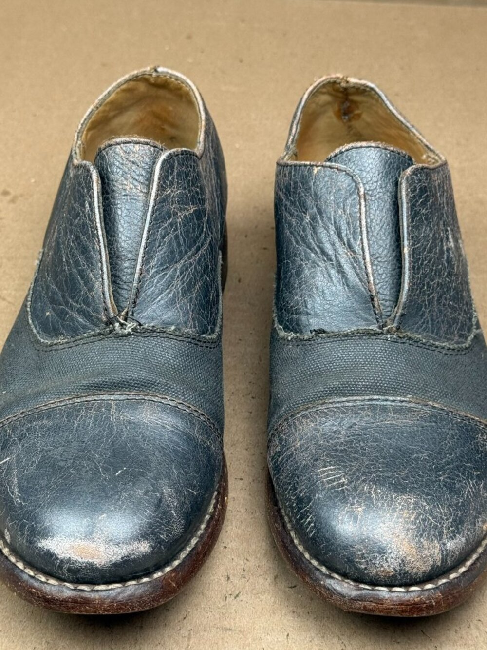 Bed Stu Men Leather Canvas Casual Oxford Shoes Black Distressed Sz 7.5 scratches